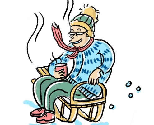 0024 | Sledging | ©Ida Henrich | Dec 19 | Man sitting on a sledge with a hot beverage