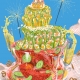 Jello date is an illustration of seafood prepared in Jello in a retro 70s style. The bottom tear features lobster, the medium king prawns and the top vegetables. The entire creation is just about to fall down.