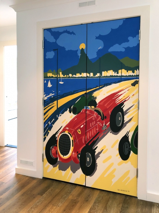 Retro Ferrari mural in a private residence by Glasgow based artist Ida Henrich